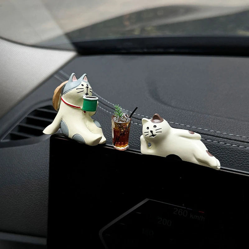 Cute Car Interior Decoration Ornaments Mini Cat Action Figure Auto Dashboard Rearview Mirror Decoration Car Accessories Oasis Select