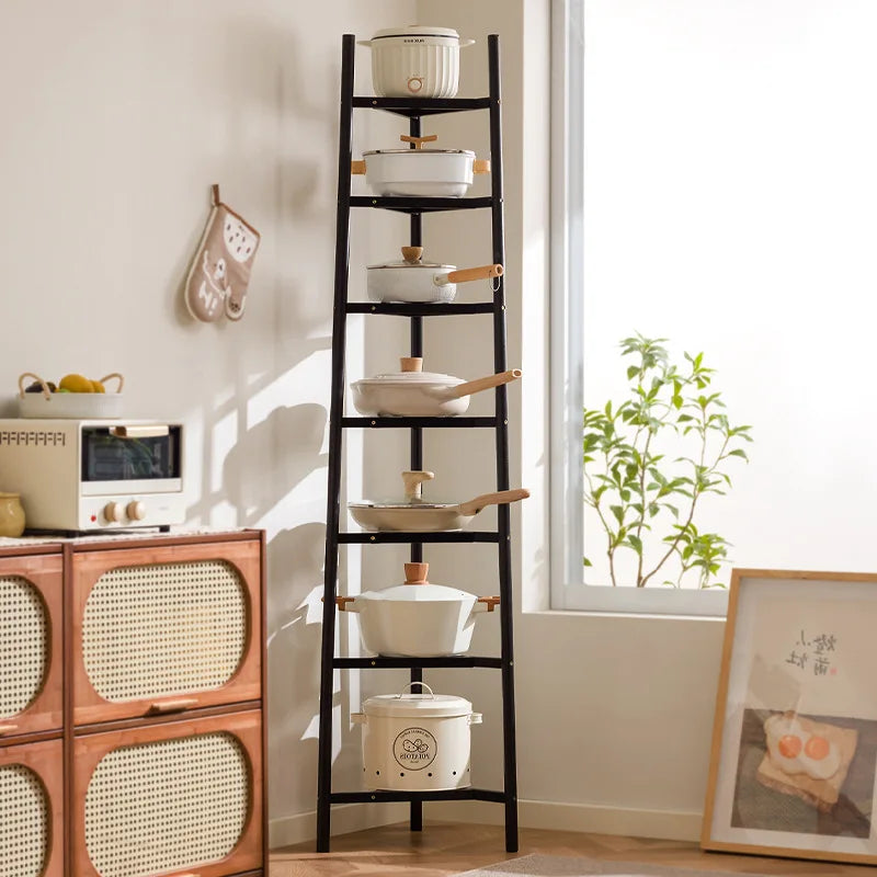 Kitchen rack Household multi-functional pot storage rack Floor-to-ceiling crevice crevice rack Layered pot rack Oasis Select