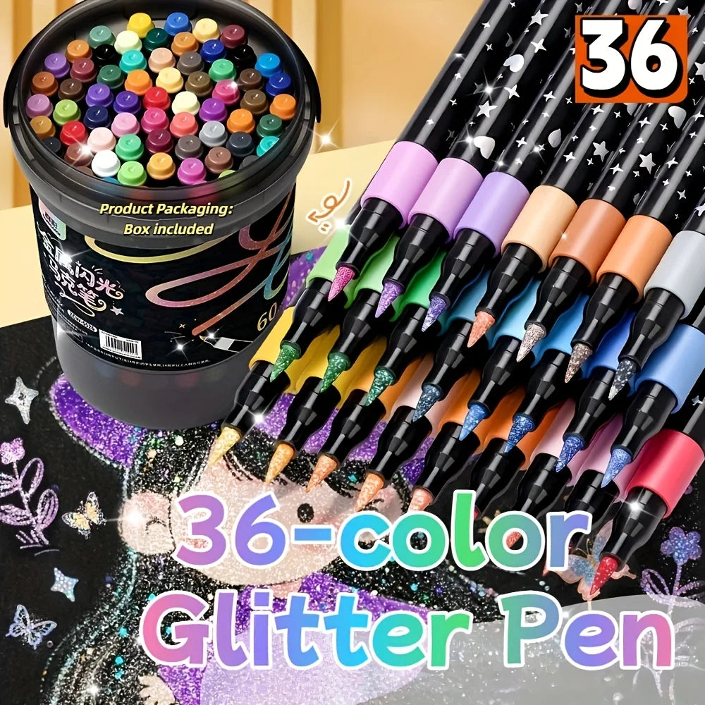 60/48/36/24/12 Color Glitter Markers Set - Water-Based Acrylic Glitter Pens for Student Art, Scrapbooking & Stationery Oasis Select 36 colors