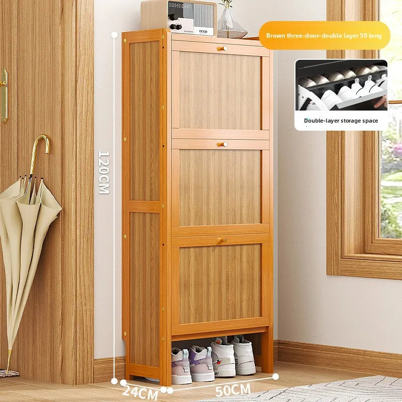 Ultra-thin shoe cabinet 17cm household door economical simple modern storage cabinet narrow large capacity tipping bucket Oasis Select Brown Double 3-50