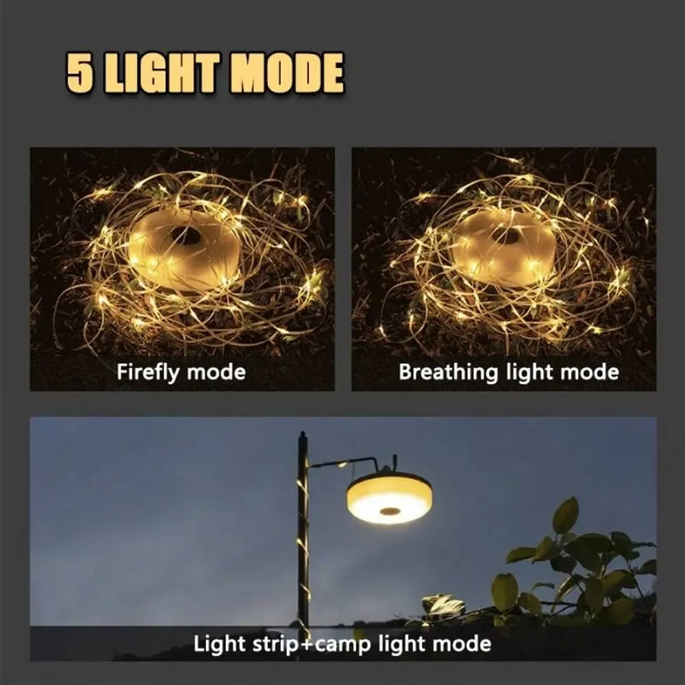 LED Rechargeable Camping Lamp Atmosphere 10M IPX4 Waterproof Recyclable Light Belt Outdoor Garden Decoration Lamp for Tent Room Oasis Select