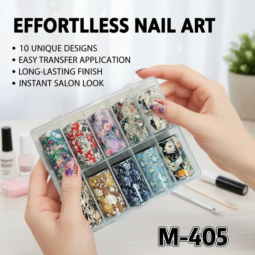 10-Roll Holographic Floral Nail Transfer Foils – Starry Sky Set Nail Transfer Foils Oasis Select