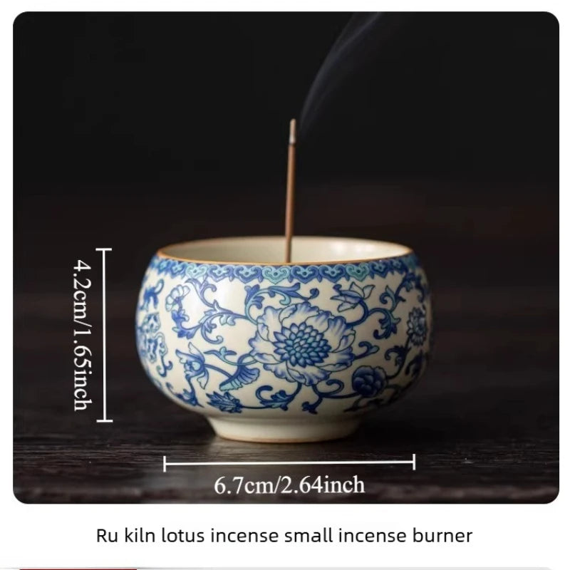 Chinese Style Ru Ware Lotus Incense Holder Desktop Sandalwood Censer Home Indoor Aromatherapy Ornament for Meditation Oasis Select