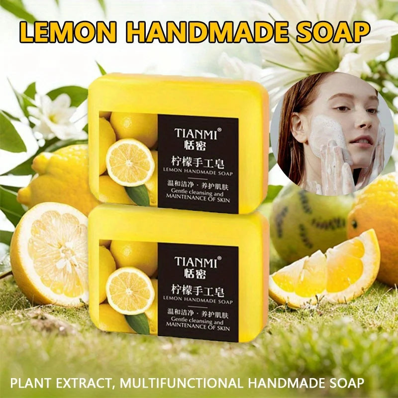 2PCS lemon handmade soap, moisturizing and cleaning, suitable for all skin types, can be used by both men and women, Oasis Select 140G