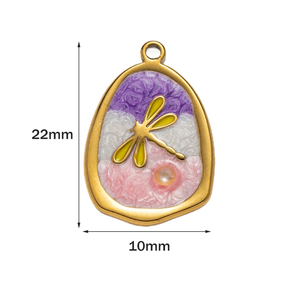 Stainless Steel Enamel Flower Pearl Bead Charms Earring Pendant DIY
