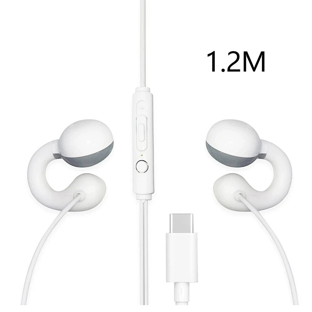 Universal Wired Clip-on Headphones Type C Stereo Sports Music Earbuds Handfree Sport Gamer Headset Earphones with HD Mic Oasis Select white