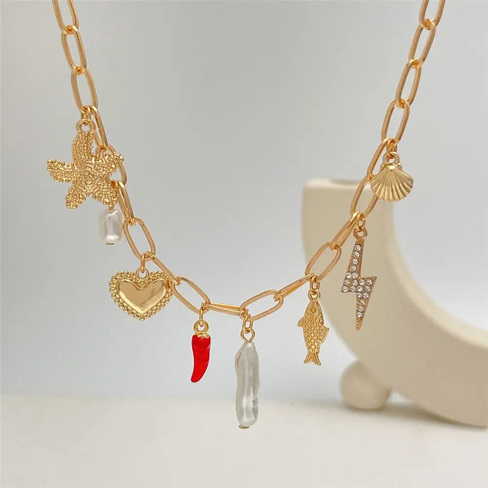 Trendy Vintage Enamel Necklace Alloy Summer Cherry Necklace Ocean Style Fashion Jewelry Gift for Women Oasis Select