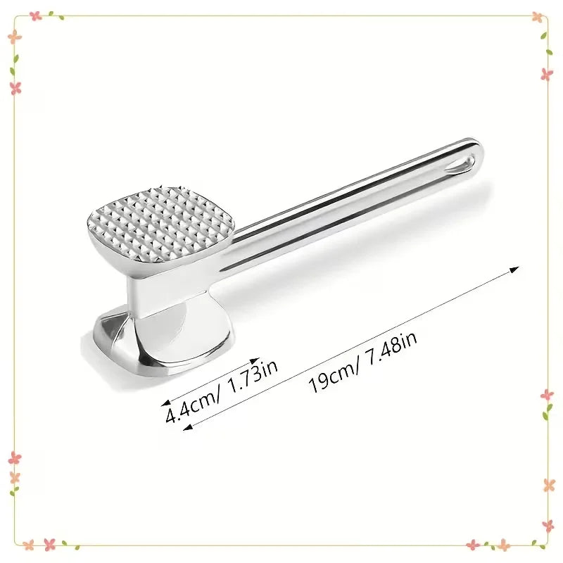 1pc Upgraded Version Heavy Duty Meat Tenderizer Hammer, Stainless Steel Kitchen Tool with Rubber Grip for Effortless Pounding Oasis Select silvery