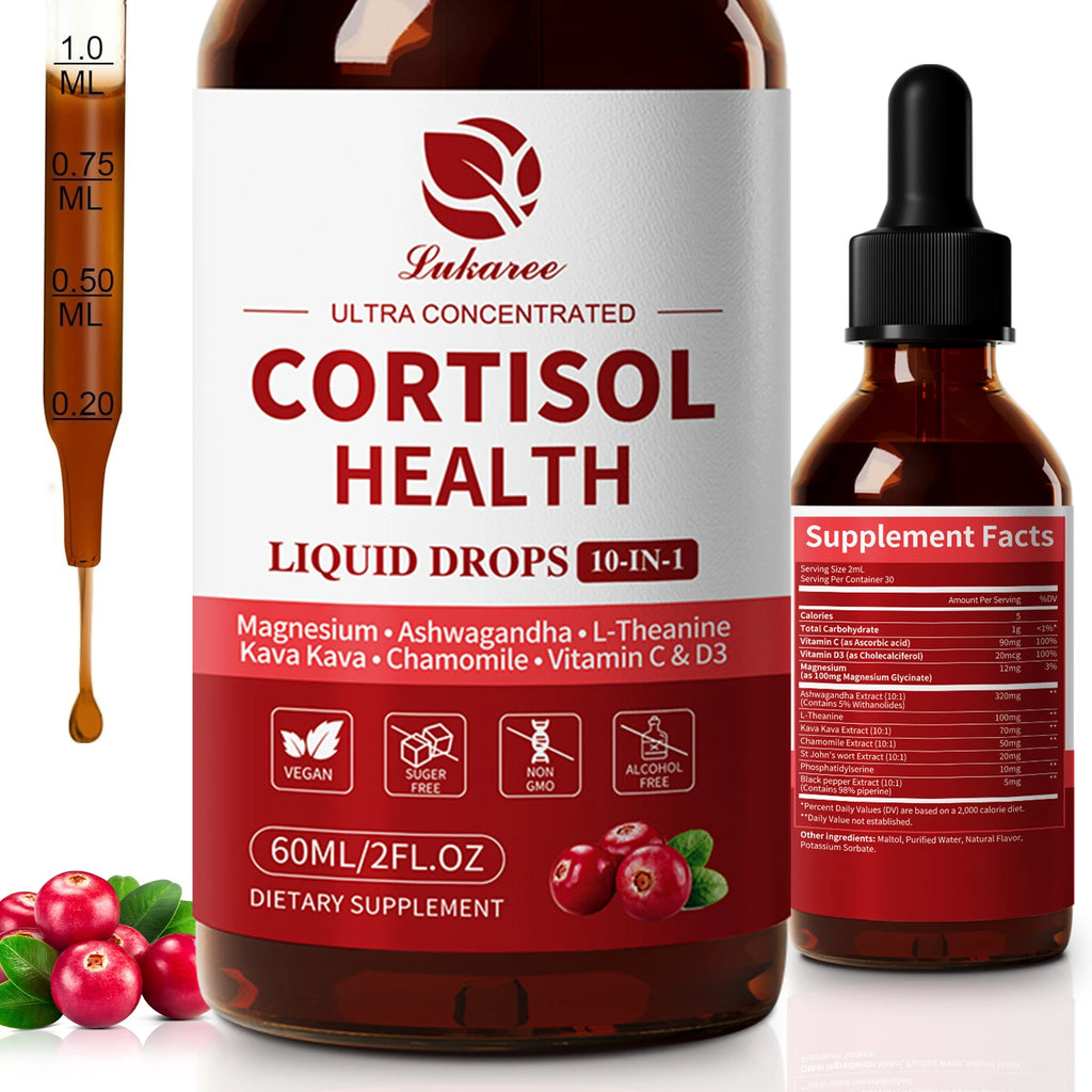 Lukaree 60ML Cortisol Supplements for Women & Men with Magnesium,Kava Kava for Cortisol Reducer & Detox, Mood Focus,Sleep Health Oasis Select 60ml 5bottles United States