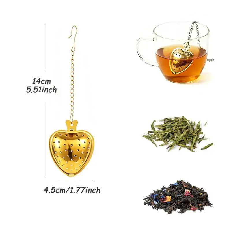 Stainless Steel Fine Mesh Heart Shaped Tea Strainer Reusable Infuser for Tea Lovers Daily Home Drinking Use Oasis Select Gold