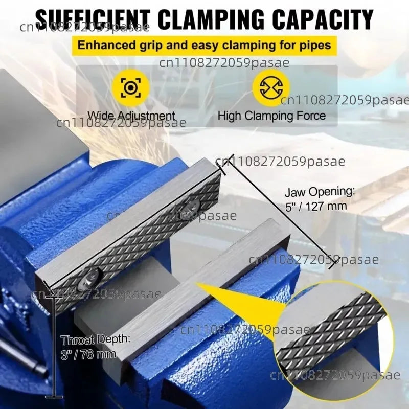 5-Inch Heavy Duty Bench Vice 360° Rotating 30kN Clamp Force