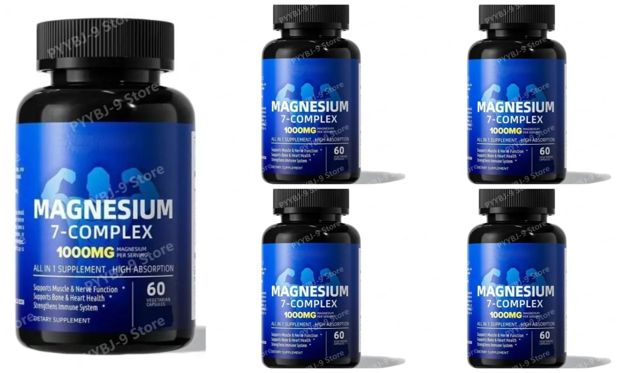 Magnesium 7 Complex 1000mg – Glycinate, Citrate, Zinc, D3 & B6 60ct Magnesium Supplement Oasis Select 5 bottles