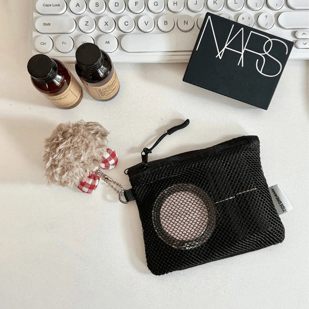 Grid Mesh Mini Double-Layer Pouch – Cables, Coins & Makeup
