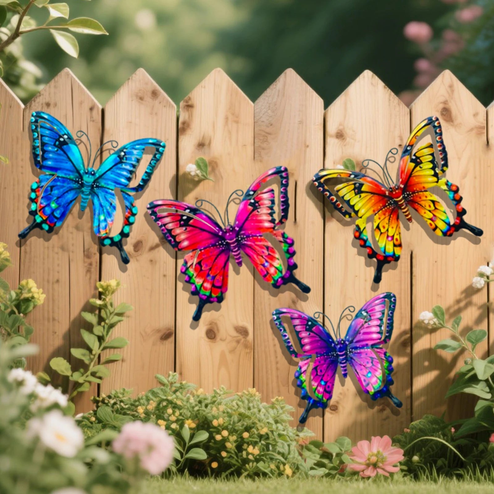 4-Piece Iron Butterfly Wall Decor – Painted Metal Garden Art Metal Wall Art Oasis Select