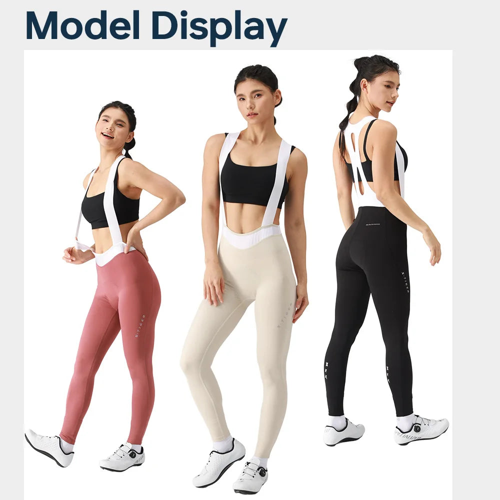 X-TIGER Women‘s Professional Cycling Bib Pants Spring Autumn MTB Road Bike Pants Breathable Shock Absorption Cycling Tights Oasis Select