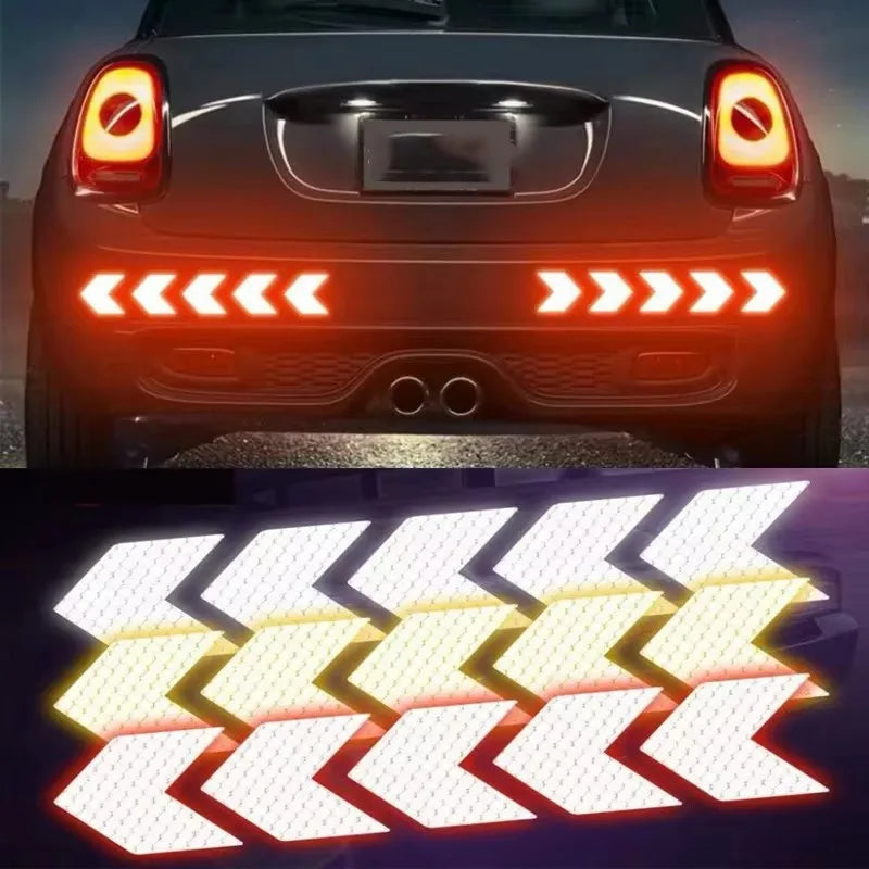 10pcs Car Reflective Arrow Sticker Safety Warning Sticker For Car Bumper Trunk Reflector Hazard Tape Car Styling Luminous Film Oasis Select