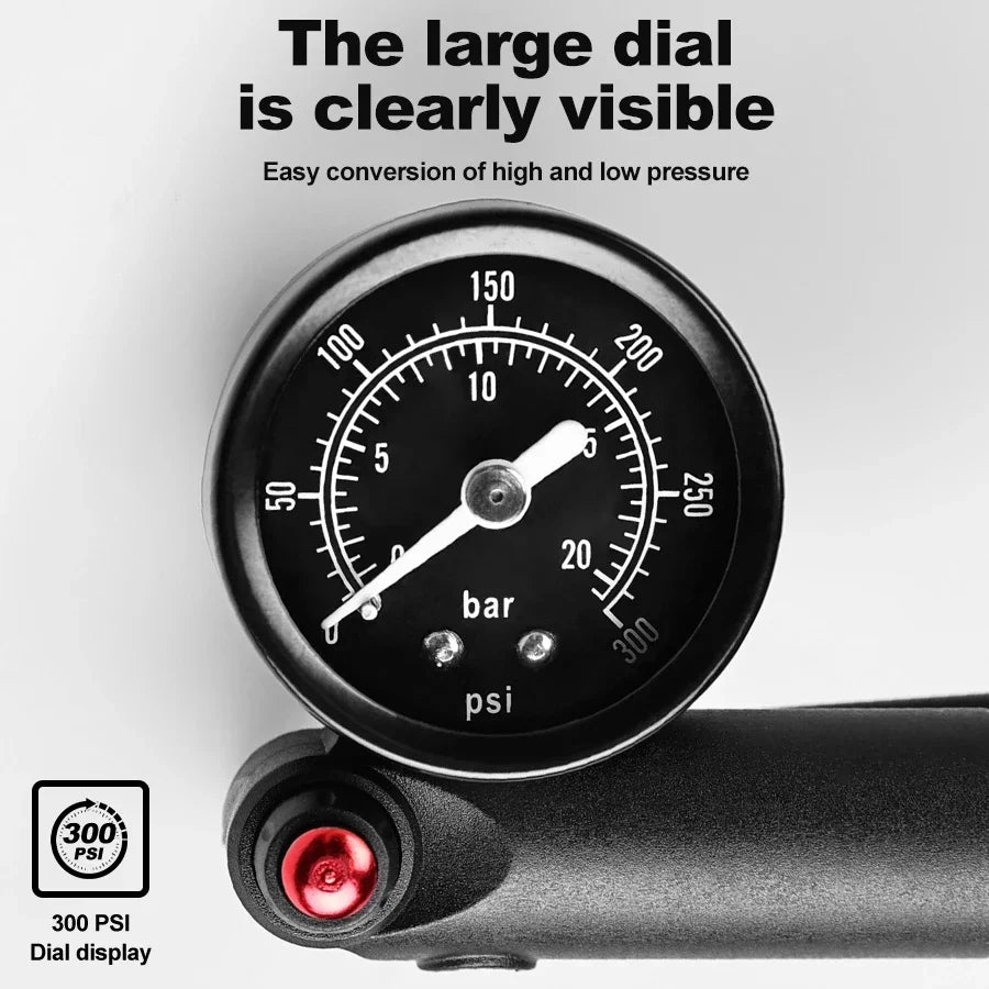 X-TIGER 300psi High Pressure Bicycle Pump with Pressure Gauge Portable Tire Inflator Mountain AV/FV General Bike Pump Oasis Select
