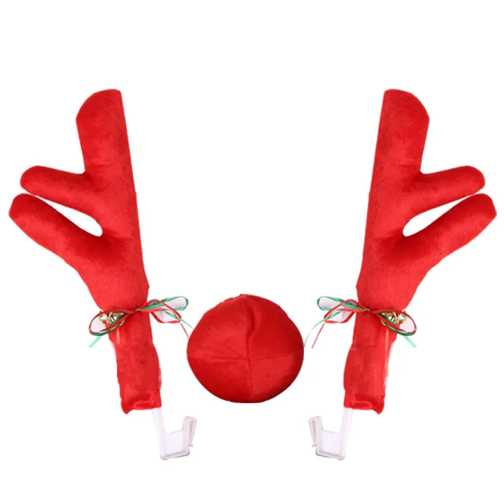 Christmas Car Decoration Deer Horn Antlers Car Kit with Red Nose and Tail for Holiday Gift Set Car Accessories Pendant Oasis Select Red