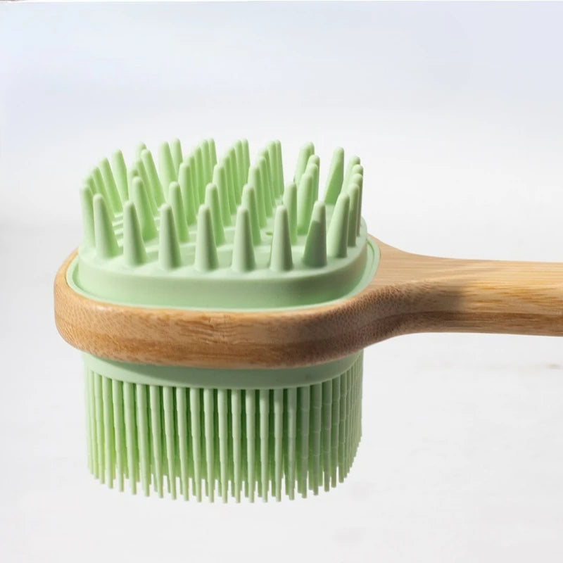 Soft Silicone Body Cleansing Brush Detachable Long Wooden Handle Design Bath Grooming Tool Gentle Exfoliating Accessory Oasis Select