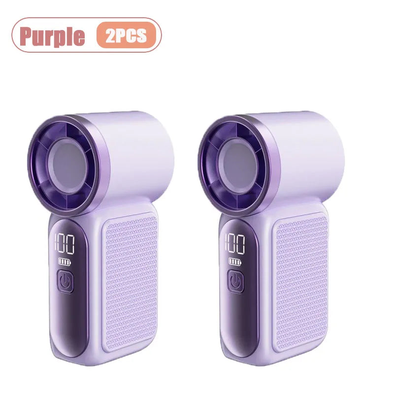 Long Lasting Turbo Mini Handheld Fan USB Rechargeable Portable Outdoor Small Fan High Speed Powerful Airflow Cooling Gadget Oasis Select Purple-2PCS