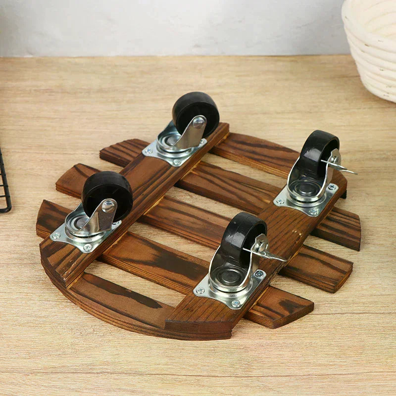 Wood Rolling Plant Caddy | 360° Lockable Wheels | Indoor & Outdoor