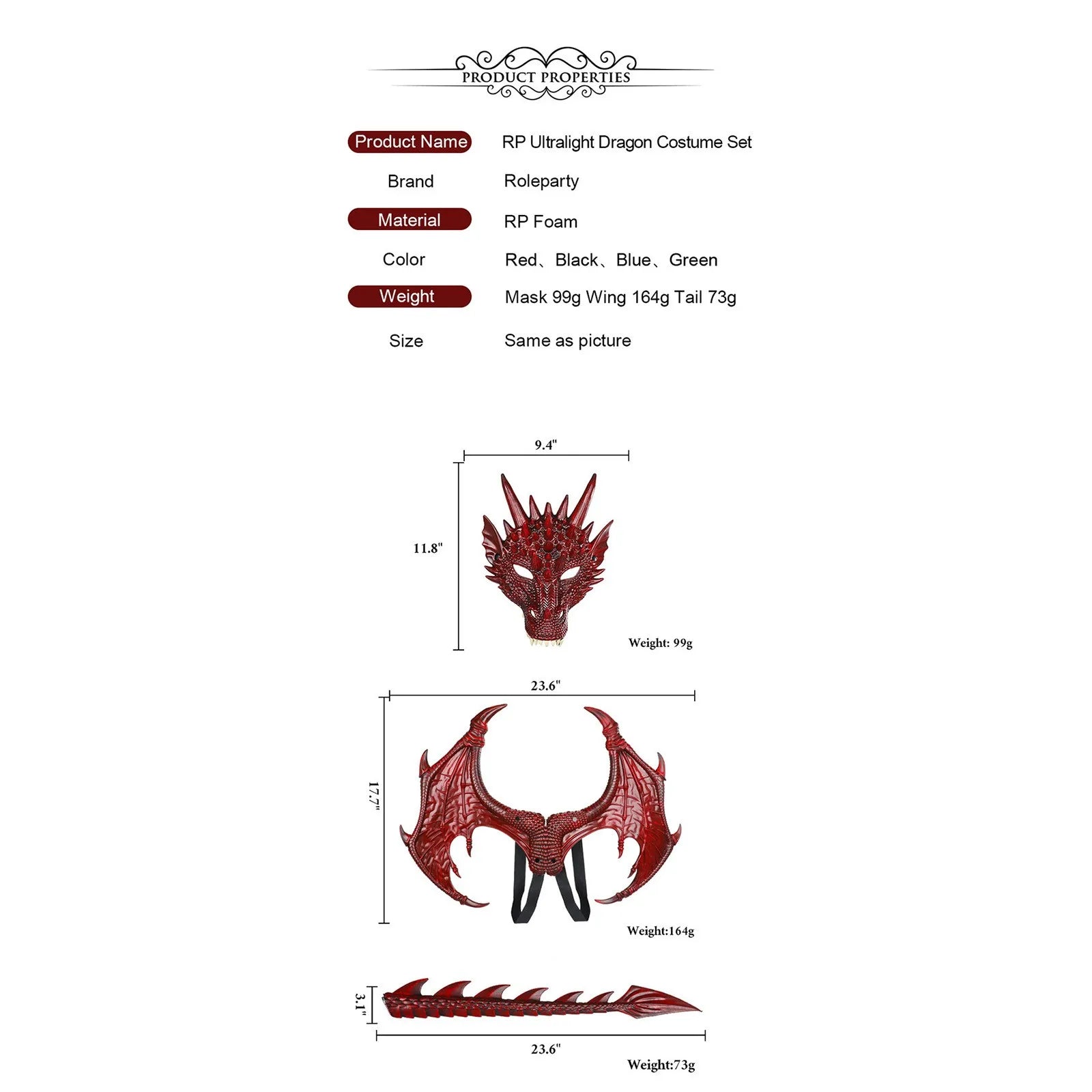 Dragon Costume Set – Mask, Wings & Tail for Kids & Adults Dragon Costume Set Oasis Select