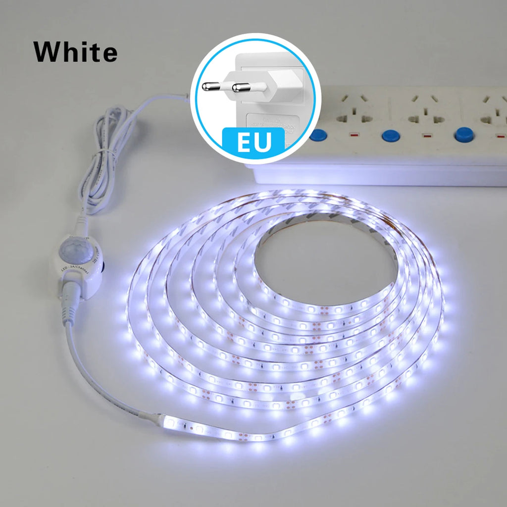 LED Light Closet 1M-5M with PIR Motion Sensor Night Light 12V 2835 LED Strip for Kitchen Bedroom Bathroom Stair Smart Lamp Oasis Select White EU Plug 3M