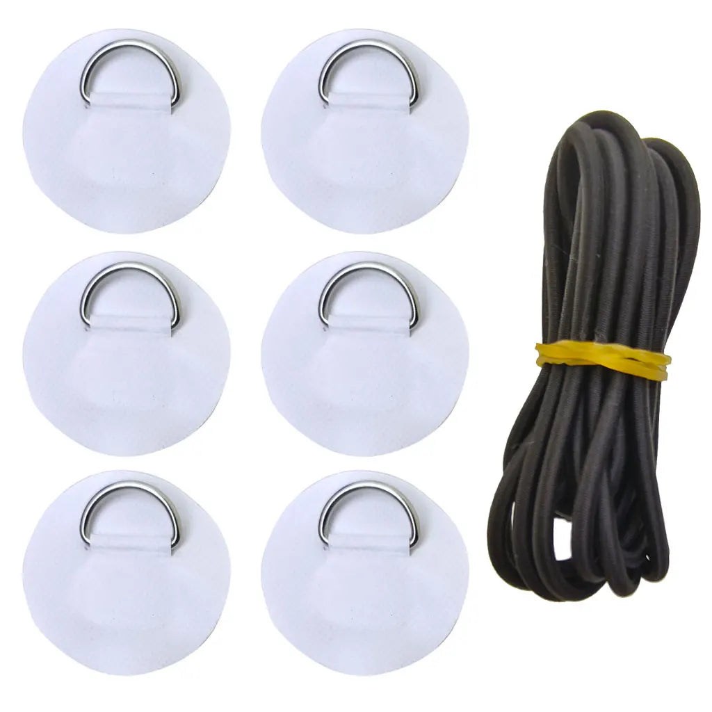 6.5CM D-Ring Patch for Inflatable Boat Kayak Dinghy SUP D-Ring PVC Patch Stand-Up Paddleboard Canoe Rafting Rope Ring Patch Oasis Select 6 White 3M Rope