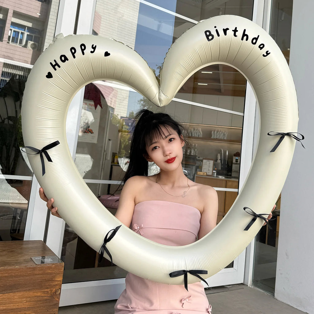 40 inch Pink Red Heart Balloon with Bow for Romantic Confession Photo Prop Birthday Valentines Day Party Wedding Decor Oasis Select Cream
