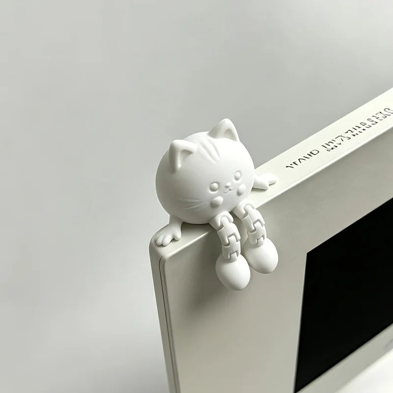 Cute Articulated Joint Cat Figurine Monitor Topper 3D Printing Kitten Desktop Ornament Mini Animal Statue Home Office Desk Decor Oasis Select