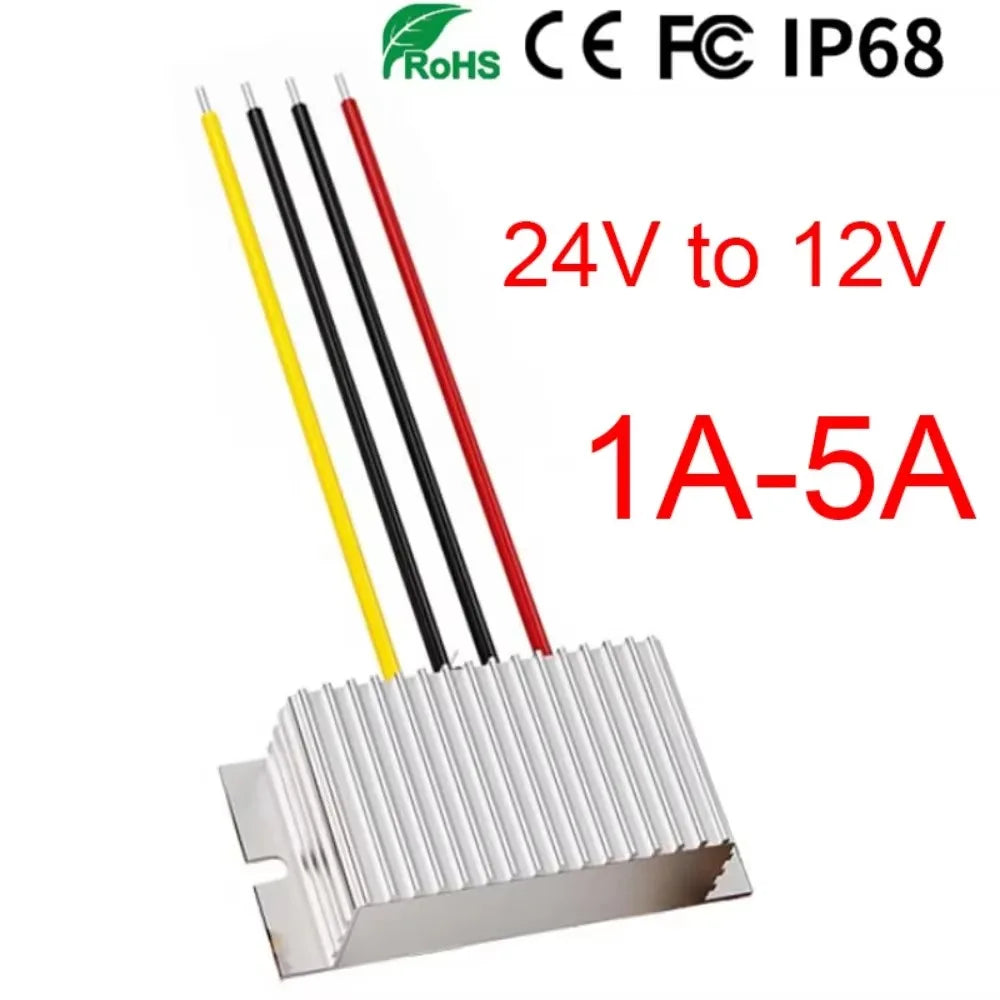 24V to 12V 1A-5A Buck Model Converter 60W Waterproof DC DC Step Down Model Power Converter Buck Voltage Regulator for Cars Oasis Select