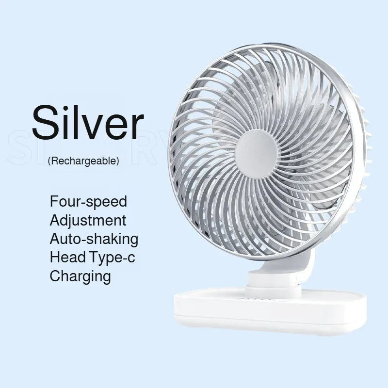 360° Oscillating USB Rechargeable Desktop Fan – 4-Speed