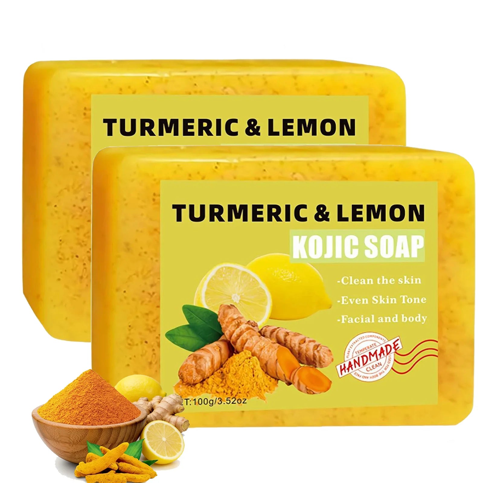 Turmeric Kojic Acid Lemon Soap Bar, Soap Bar Brighten Even Skin Vitamin E, Gentle Lemon Soap For Face,Body Wash Oasis Select