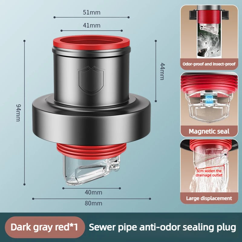 Floor Drain Check Valve Anti Reflux Odor Sealing Plug Ring, Kitchen Sink Drainage Pipe Sealing Cover Sealing Device Oasis Select Dark gray red Pipeline deodorizer J10102