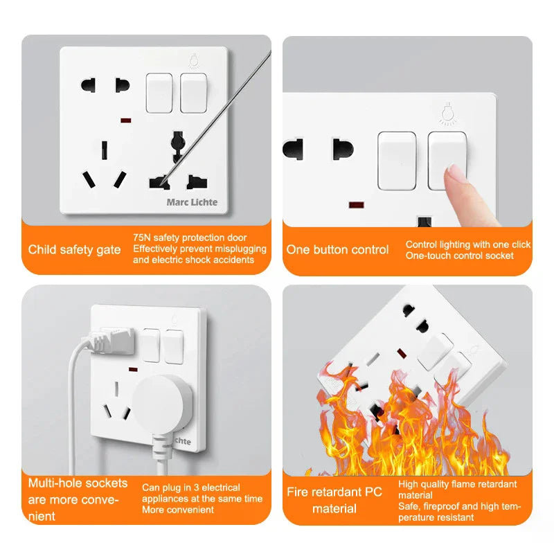 Universal Wall 86 Type Multifunctional Eight-Hole 5pin Power Plug Two Or Three Plugs With 1Gang Switch Control Socket Oasis Select