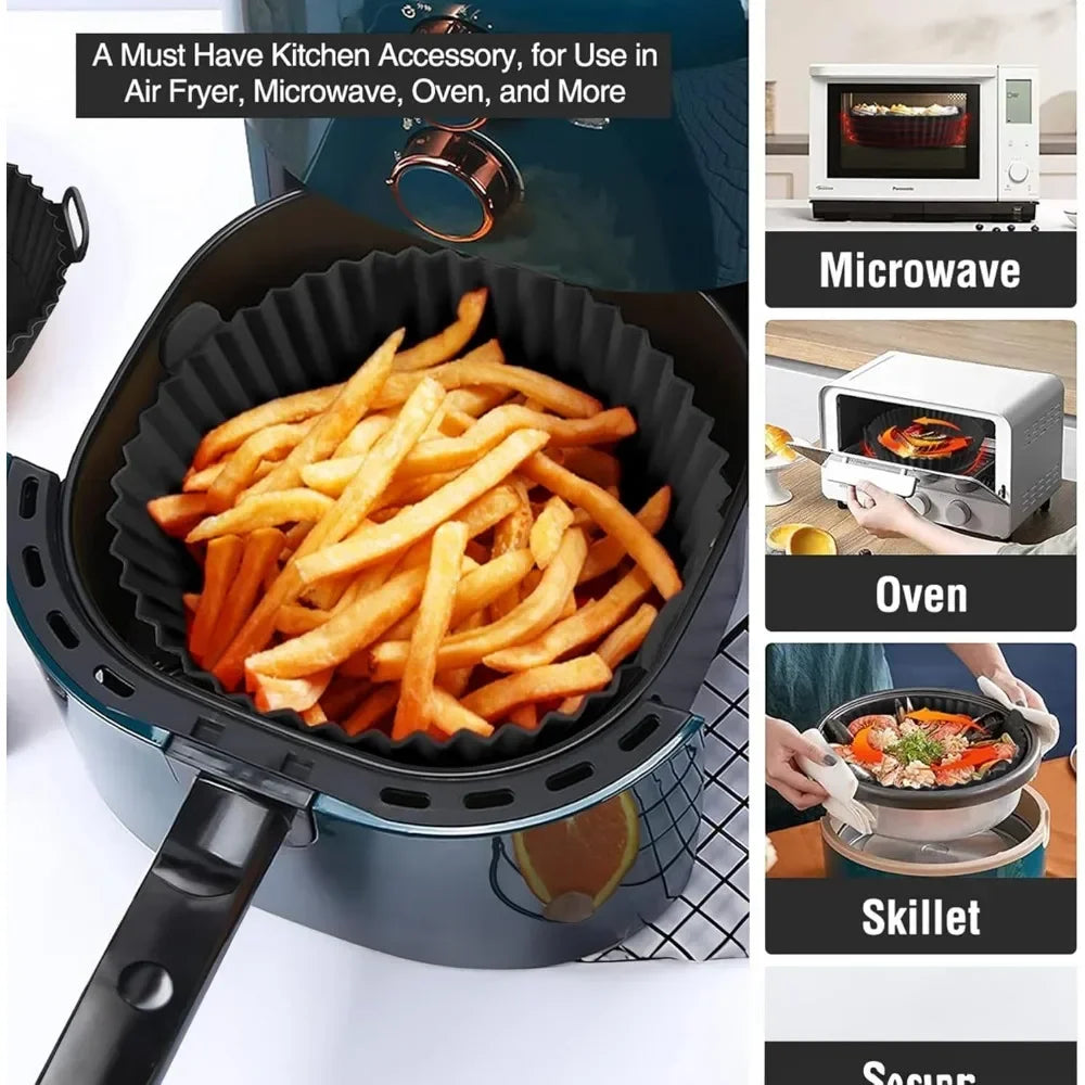 Silicone Basket Pot Tray Airfryer Liner for Air Fryer Reusable Container Accessories Pan Baking Mold Protector Kitchen Gadgets Oasis Select