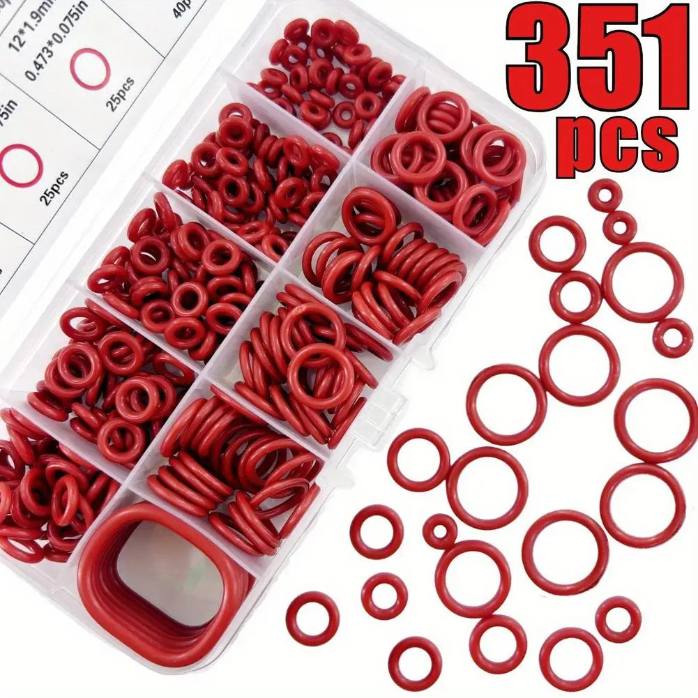 351-Pc Red Silicone O-Ring Kit – Oil & Heat Resistant Gaskets