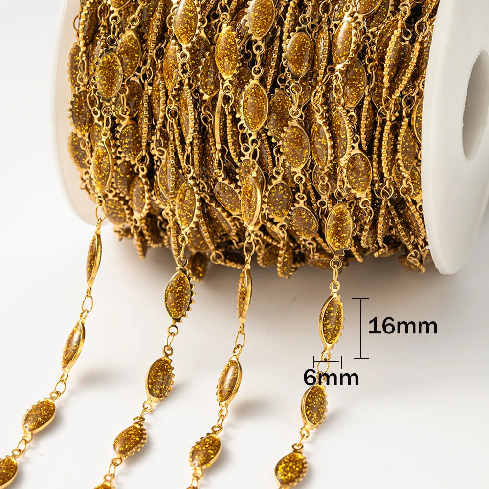 1meter Gold Plated Stainless Steel Colorful Enamel Heart Eye Chain for DIY Women Men Choker Bracelet Anklet Jewelry Making Oasis Select Eye Yellow