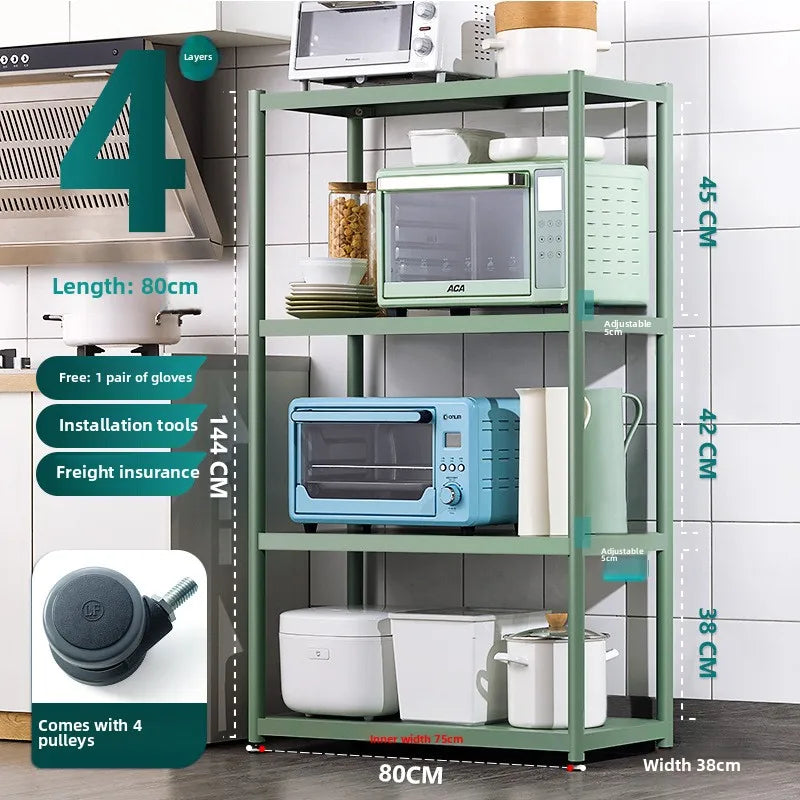 Multi-functional Kitchen storage rack Floor-to-ceiling multi-layer storage rack Stainless steel microwave oven rack Pot rack Oasis Select Green-4-80