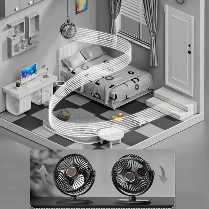 USB Rechargeable Clip Fan 5 Speeds 3 Level Night Light 720° Rotation Ultra Quiet Brushless Motor Portable for All Scenarios Oasis Select