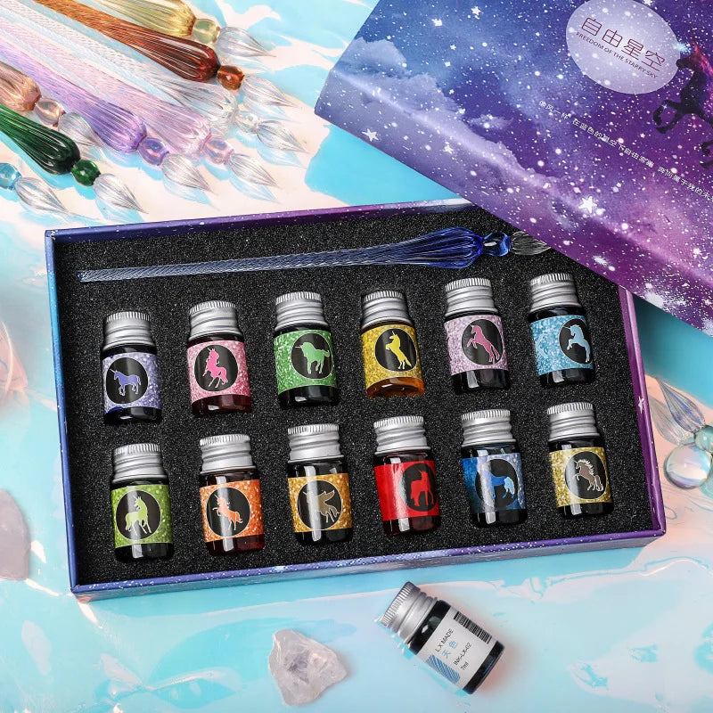 Free Starry Sky Pen Glass Pen Gradient Color Gift Set Dip Pen Business Gift Pen Student Crystal Pen Oasis Select