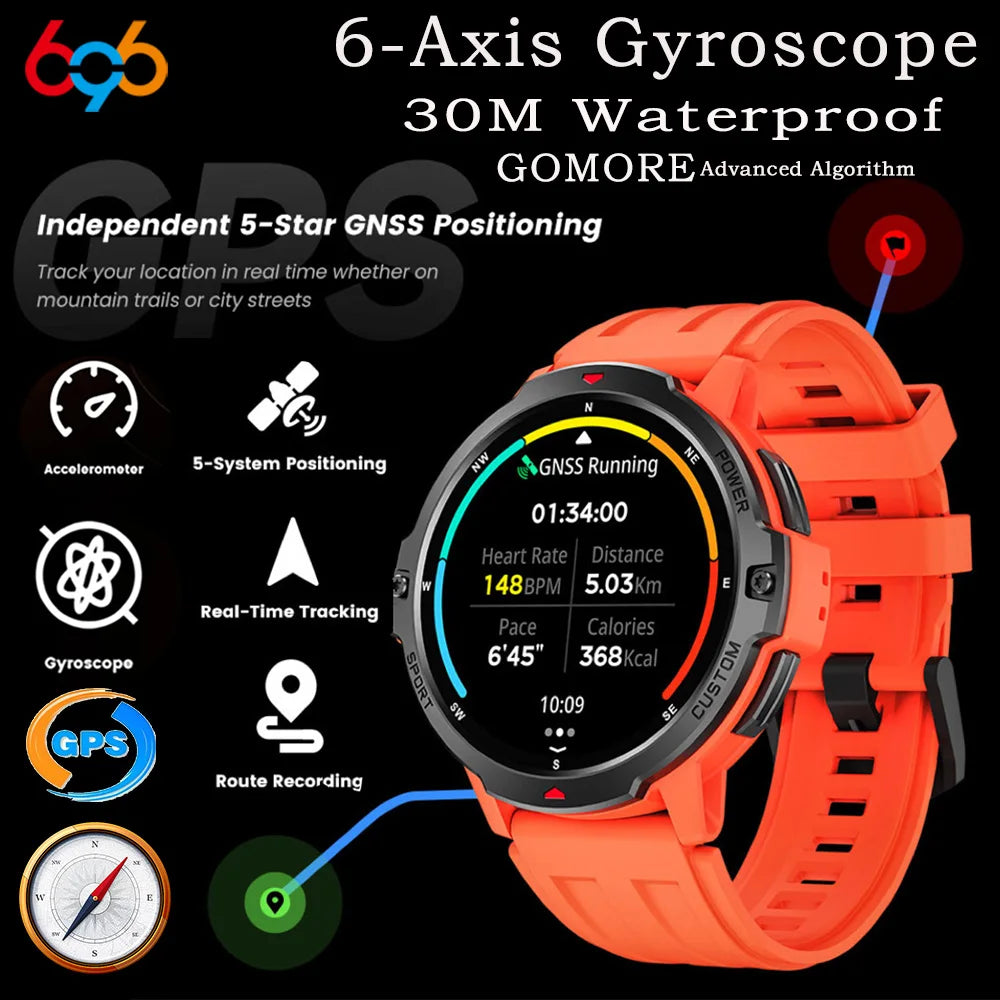 30M Waterproof Smartwatch GNSS Positioning GPS Multi-functional Sports Smart Watch 6-Axis Gyroscope Heart Rate Blue Tooth Call Oasis Select