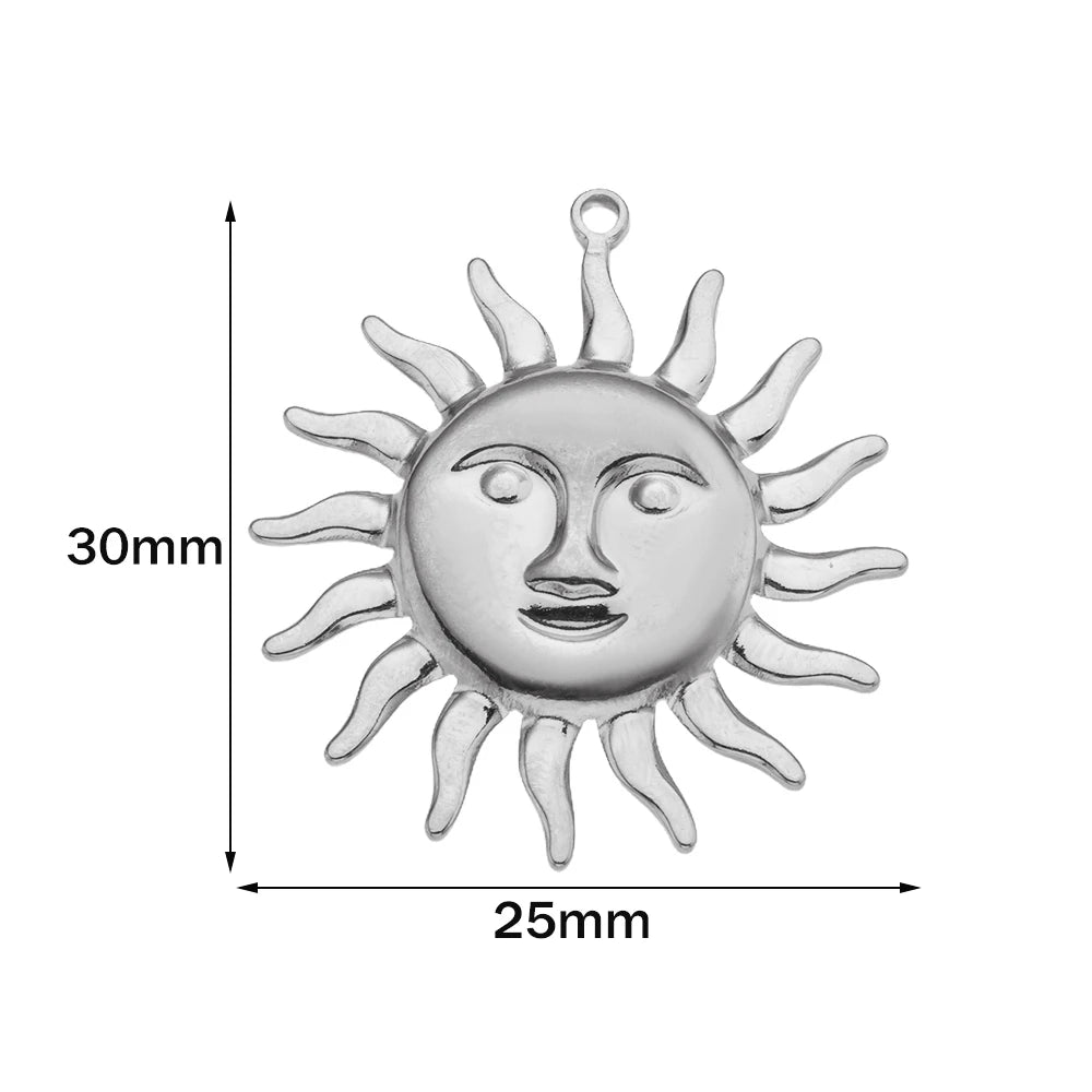 5pcs Stainless Steel Celestial Sun Charms Smile Pendants DIY for Necklace Bracelet Jewelry Making Craft Supplies Party Decor Oasis Select Steel 25x30mm