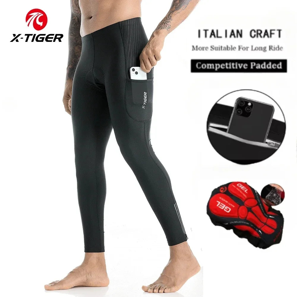 X-TIGER Men Bike Pants 5D Gel Padded Cycling Tights Leggings Outdoor Riding Mountain Road Bicycle Trouser Two Side Leg Zippers Oasis Select