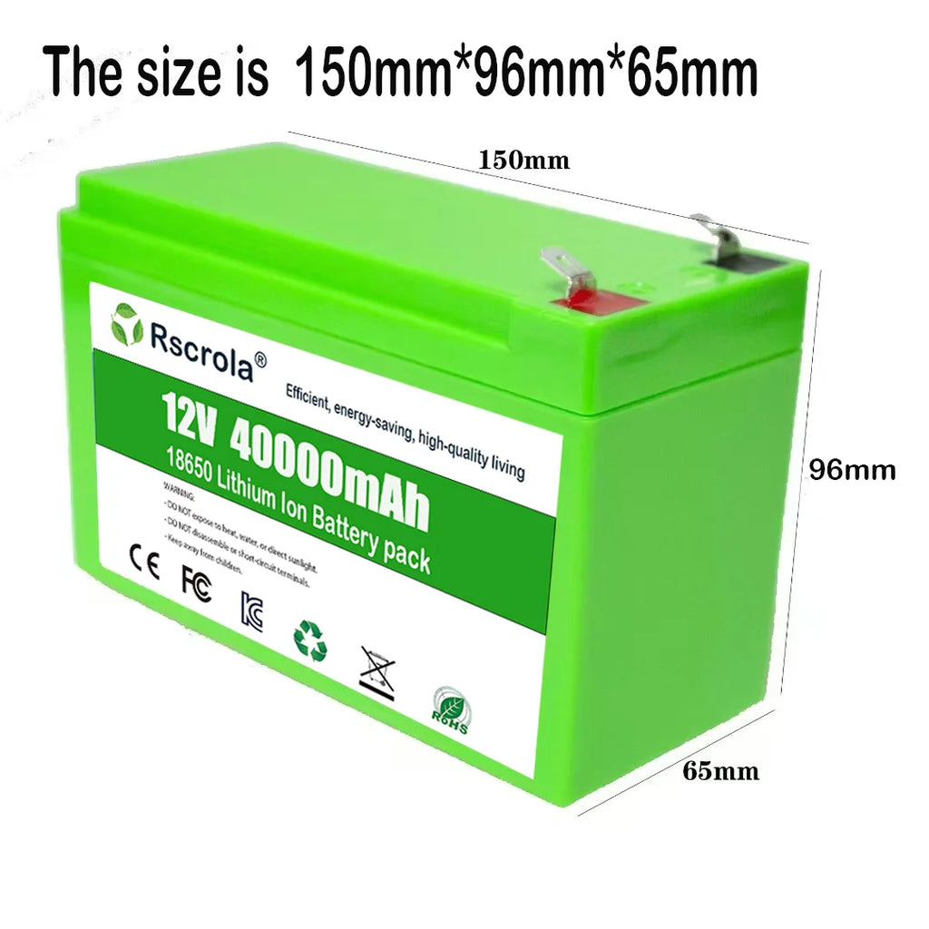 12V Large-Cap 18650 Rechargeable Li-ion Battery Pack (20/30/40Ah)+Charger – Fits Sprayer, Agri, Solar, Kids’ Toy Car, Scale Oasis Select