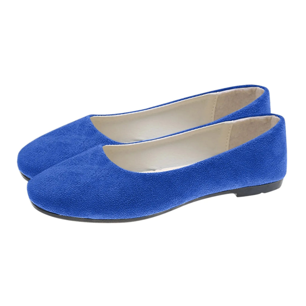 Woman Flats Casual Round Toe Cute Flats Flock Mocasines Ballerina Church Flats Female Suede Elegant Soft Sole Mom Shoes Oasis Select 36 Royal Blue