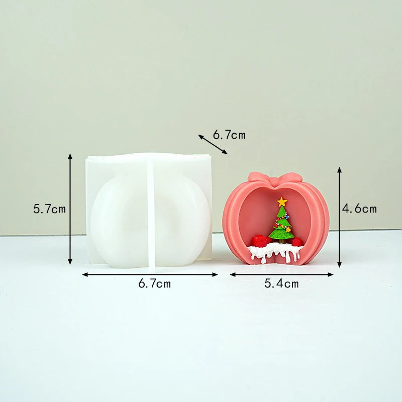3D Apple Christmas Tree Silicone Wax Candle Mold DIY Christmas Apple Aromatherapy Gypsum Dropping Resin Home Decoration Gift Oasis Select White