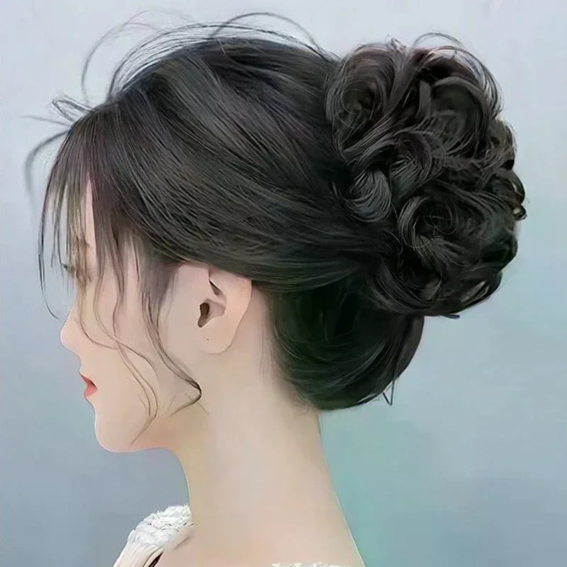 Synthetic Hair Bun Lifelike Messy Curly Wig Flower Bud Gripping Clip Elastic Women False Hair Pieces High Temperature Silk Oasis Select