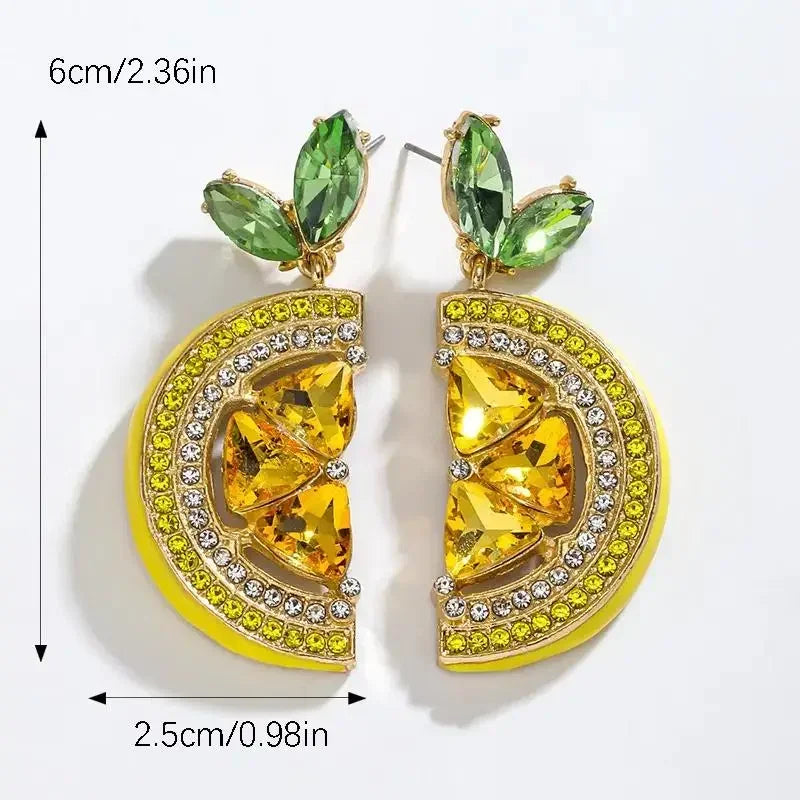 Summer Full Rhinestone Lemon Drop Dangle Earrings Fruit Pendant Stud Earrings Vacation Beach Party Jewelry Gift Oasis Select