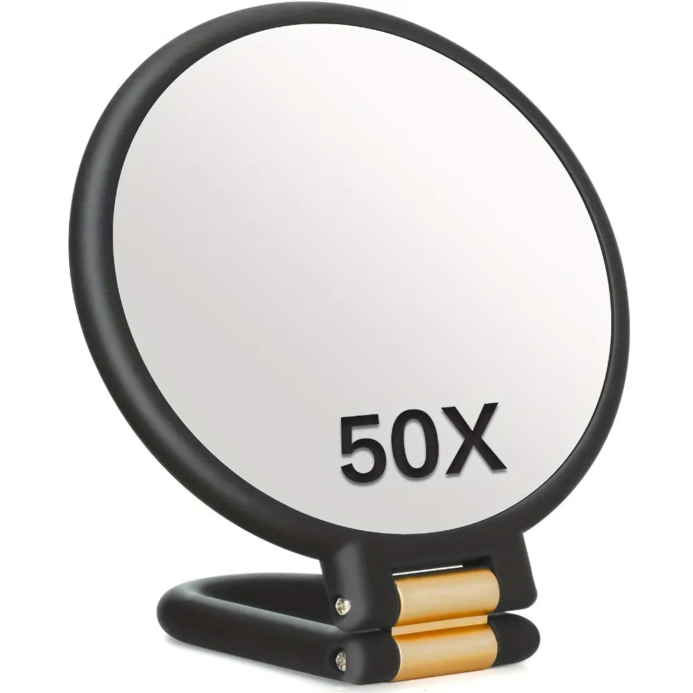 50x Handheld Makeup Mirrors Double Sided 1X/50X Magnification Portable Folding Makeup Mirror for Travel 360° Adjustable Mirror Oasis Select